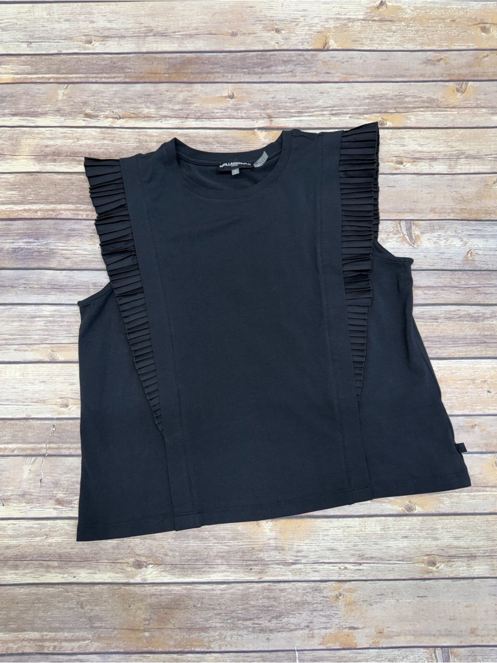 Karl Lagerfeld Women’s Paris Pleated Ruffle Sleeveless Blouse Black Size M